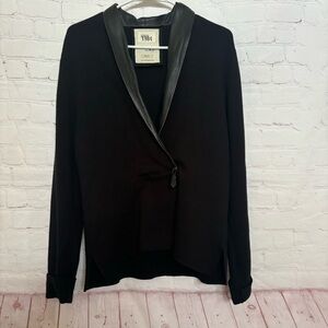 Annette Gortz black cardigan with genuine leather trim shawl collar Size Small